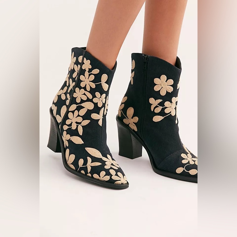 Free People Embroidered Barclay Ankle Boots, Size 39/8.5